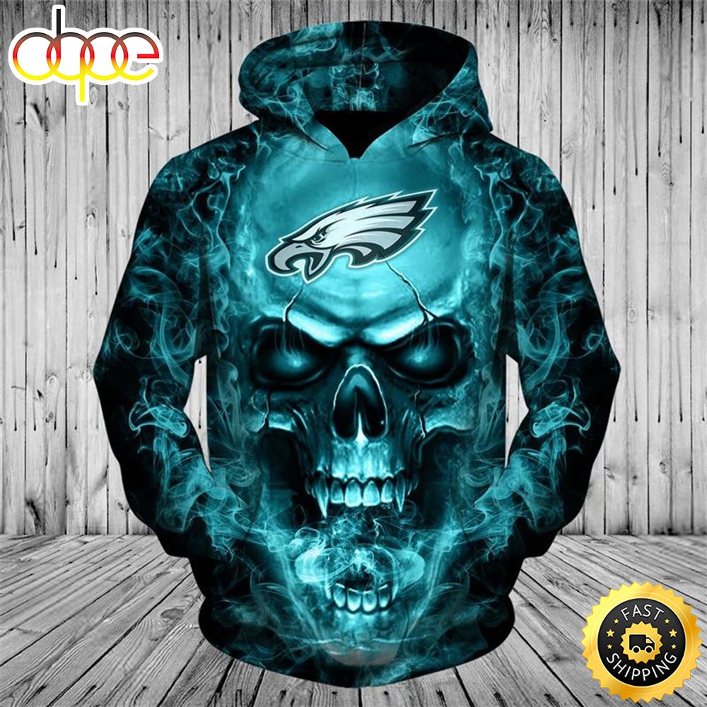 N.F.L.Philadelphia Eagles  Neon Skull 3D Hoodie All Over Print Shirt