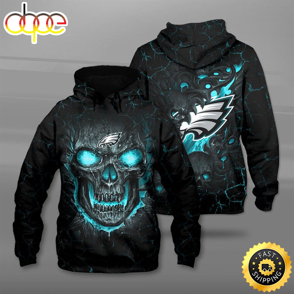 N.F.L.Philadelphia Eagles &amp; Skull Have Green Eyes 3D Hoodie All Over Print Shirt