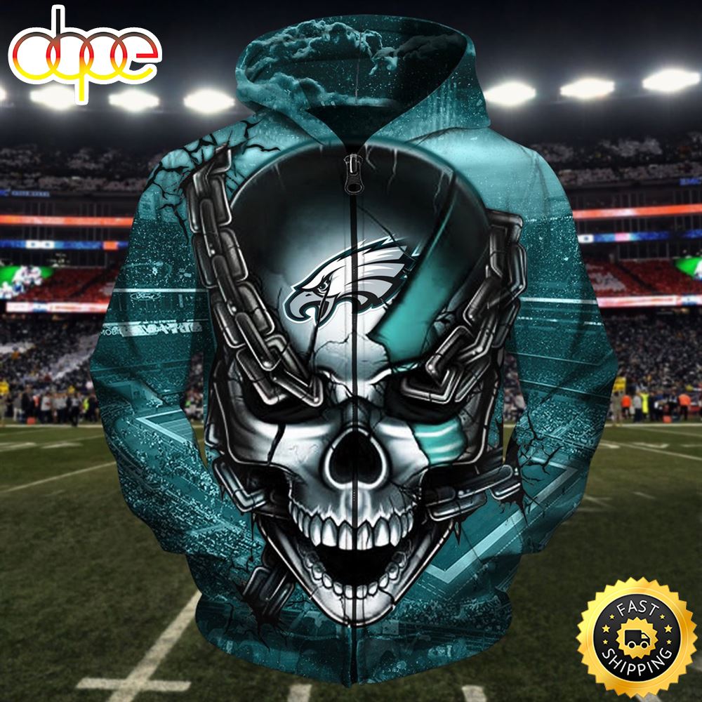N.F.L.Philadelphia Eagles Team Football &amp; Eagles  Logo Skull 3D Hoodie All Over Print Shirt