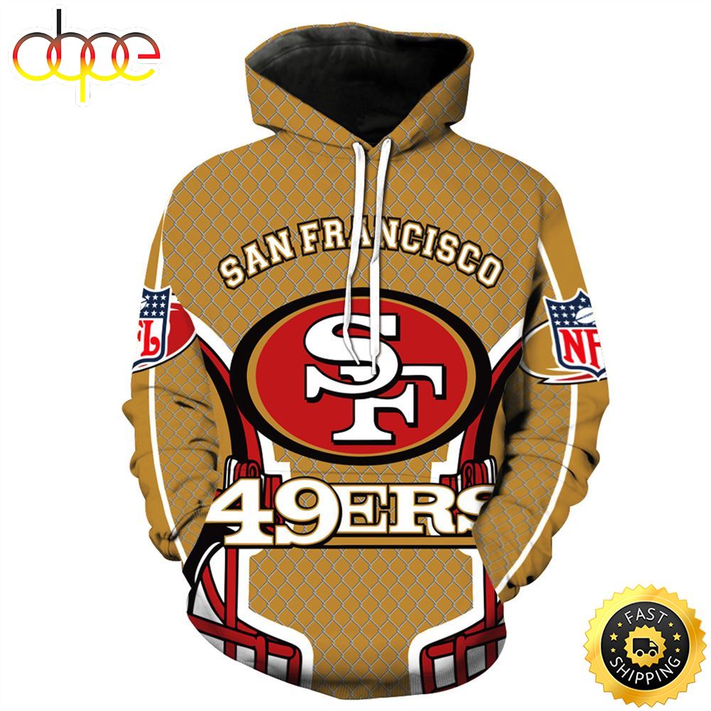 N.F.L. San Francisco 49ers In Trendy New Red &amp; Gold All Over Print Shirt