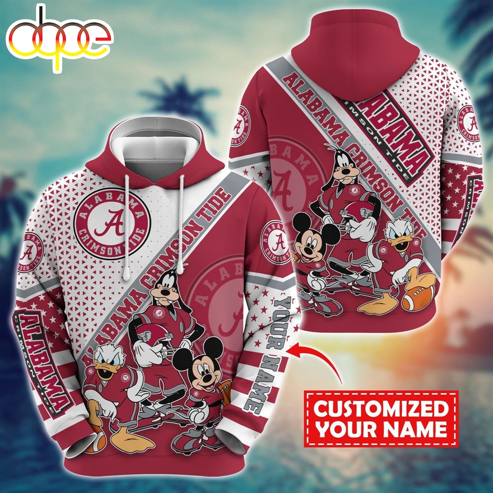 NCAA And Mickey Alabama Crimson Tide Character Cartoon Movie Custom Name Hoodie New Arrivals