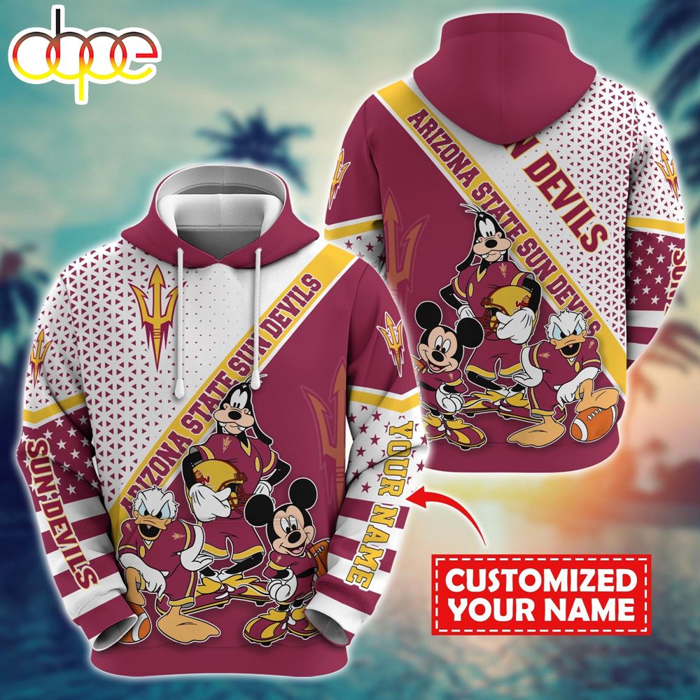 NCAA And Mickey Arizona State Sun Devils Character Cartoon Movie Custom Name Hoodie New Arrivals