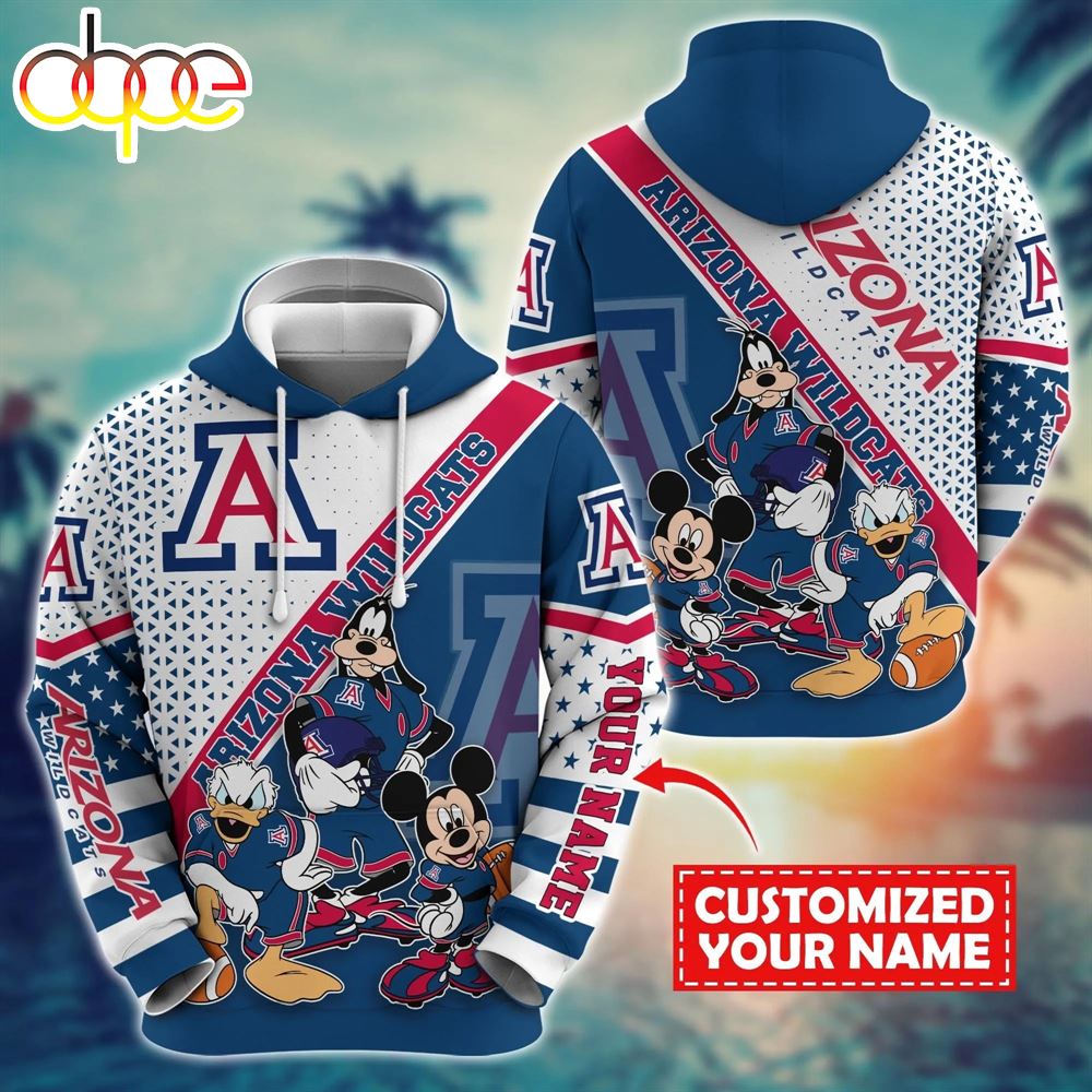 NCAA And Mickey Arizona Wildcats Character Cartoon Movie Custom Name Hoodie New Arrivals