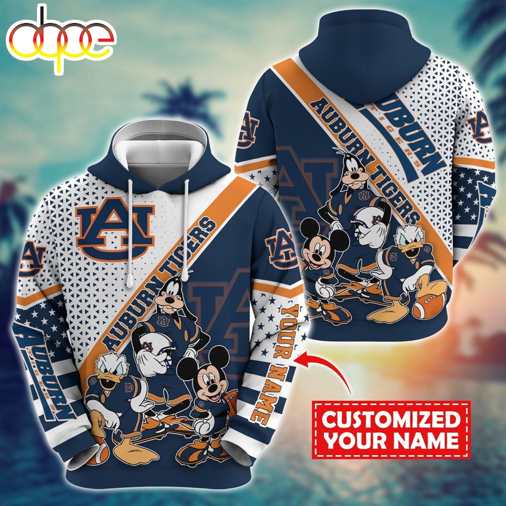 NCAA And Mickey Auburn Tigers Character Cartoon Movie Custom Name Hoodie New Arrivals