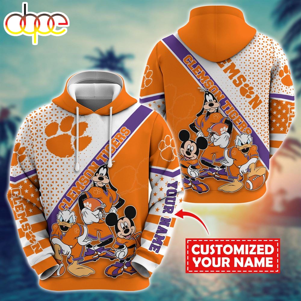NCAA And Mickey Clemson Tigers Character Cartoon Movie Custom Name Hoodie New Arrivals