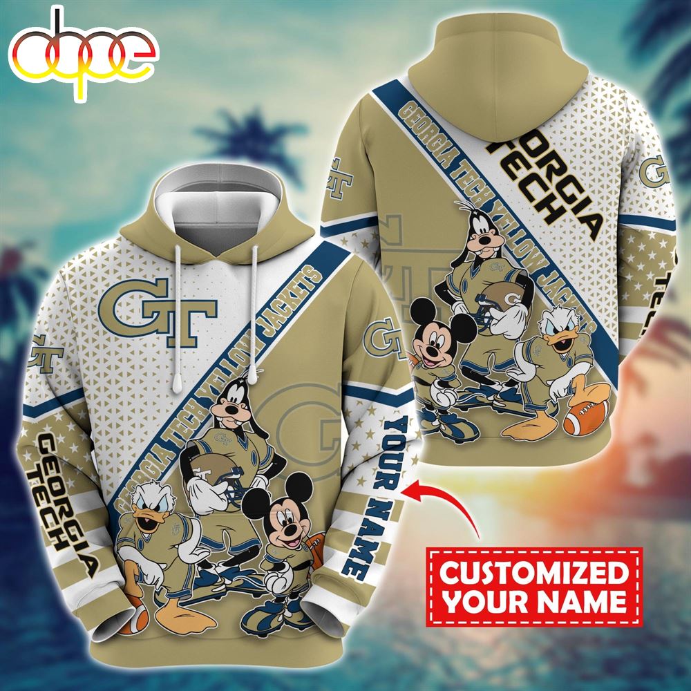 NCAA And Mickey Georgia Tech Yellow Jackets Character Cartoon Movie Custom Name Hoodie New Arrivals