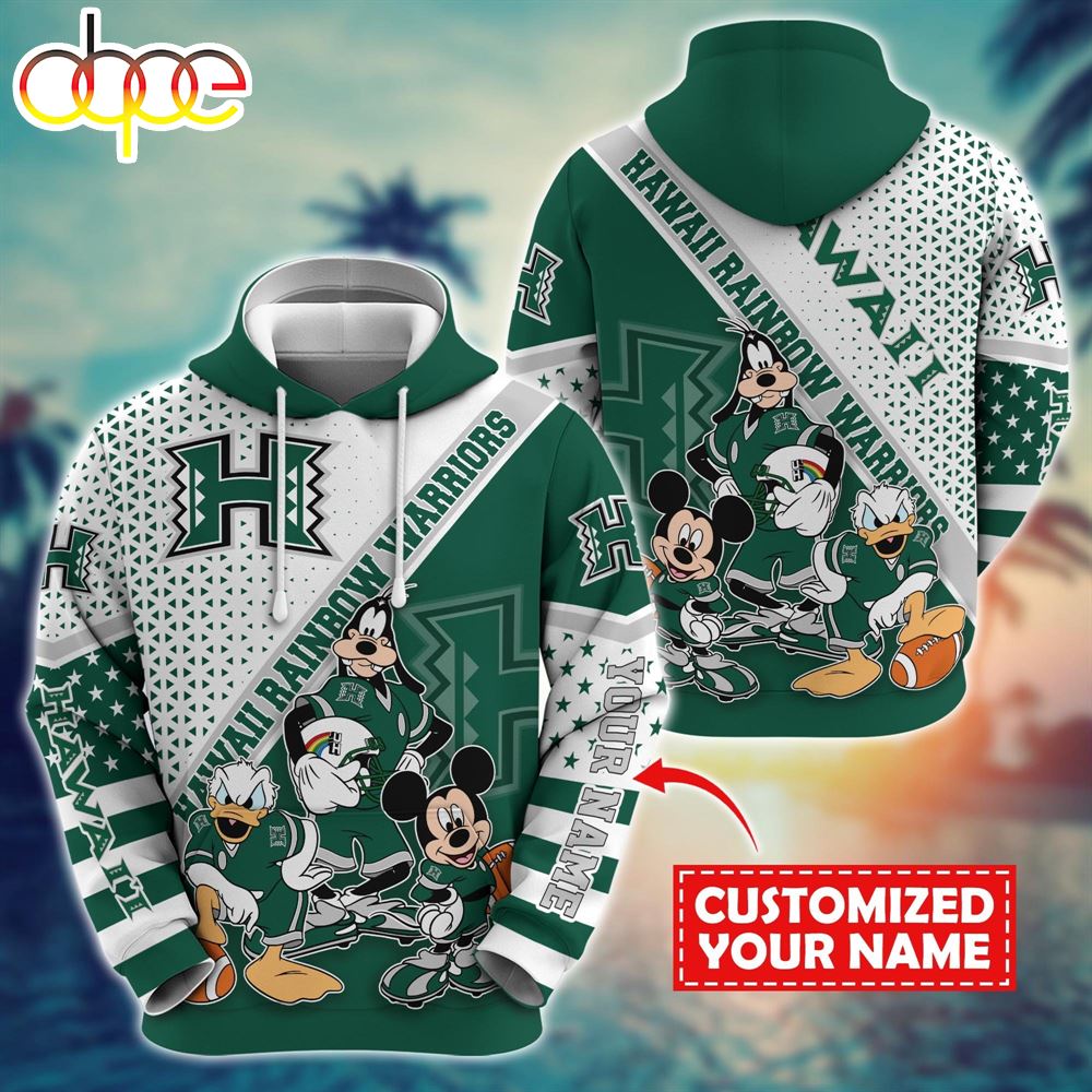NCAA And Mickey Hawaii Rainbow Warriors Character Cartoon Movie Custom Name Hoodie New Arrivals