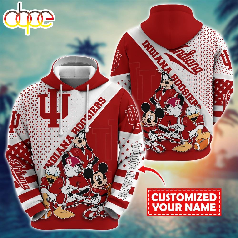 NCAA And Mickey Indiana Hoosiers Character Cartoon Movie Custom Name Hoodie New Arrivals