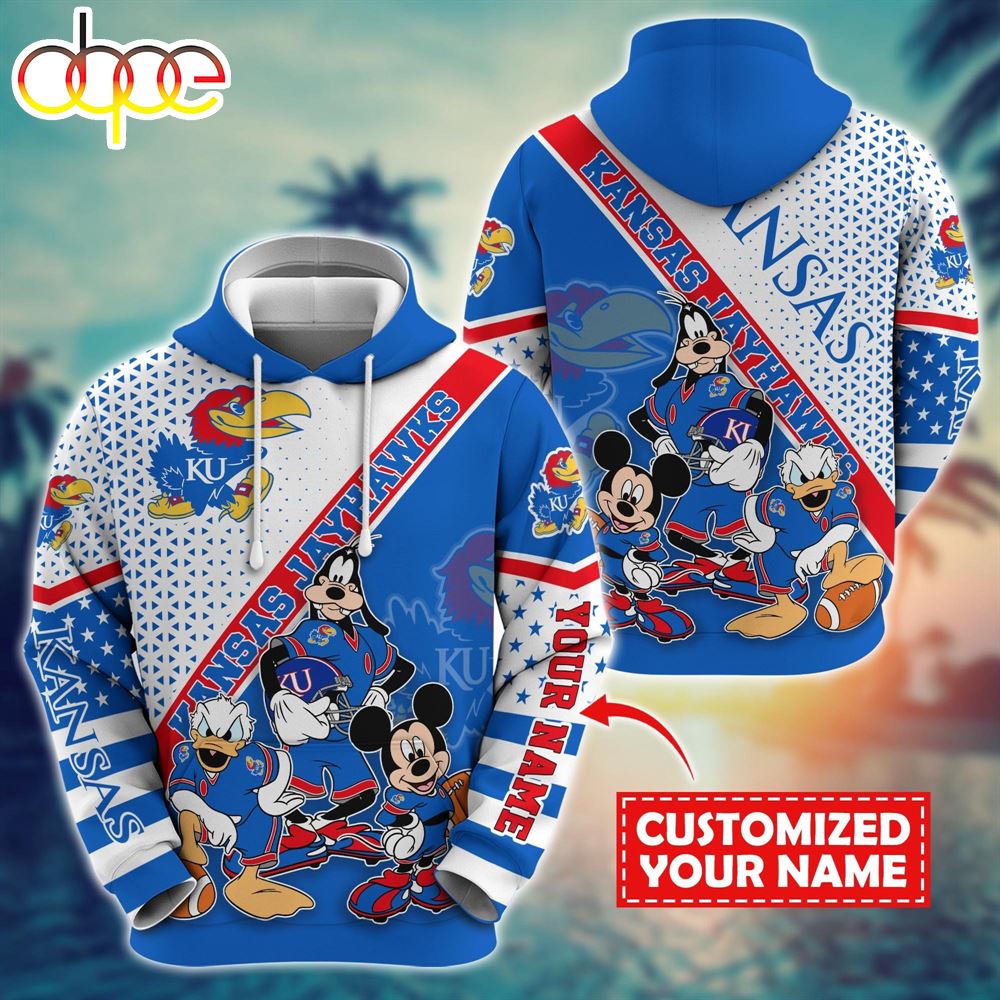 NCAA And Mickey Kansas Jayhawks Character Cartoon Movie Custom Name Hoodie New Arrivals