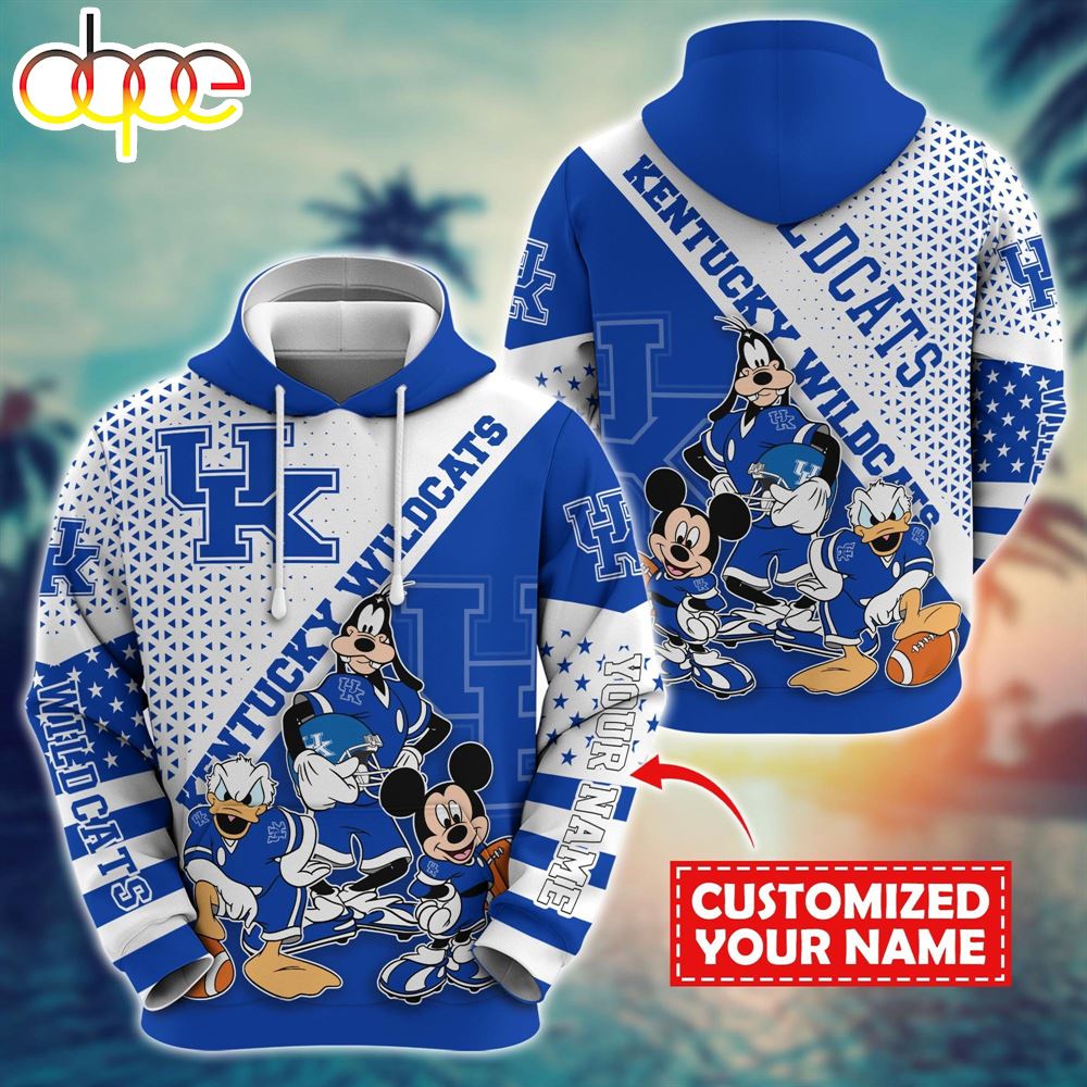 NCAA And Mickey Kentucky Wildcats Character Cartoon Movie Custom Name Hoodie New Arrivals