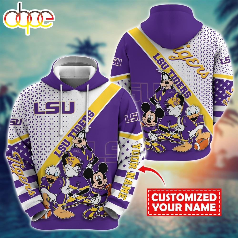 NCAA And Mickey LSU TIGERS Character Cartoon Movie Custom Name Hoodie New Arrivals