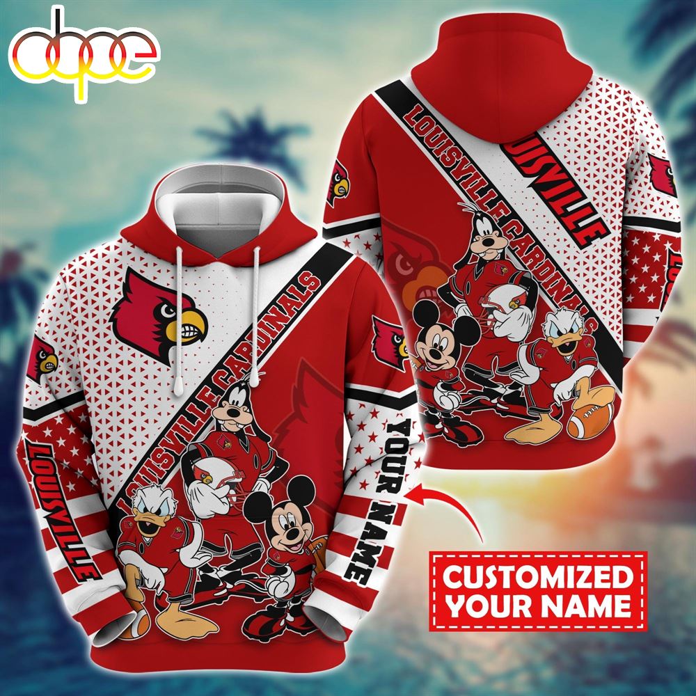 NCAA And Mickey Louisville Cardinals Character Cartoon Movie Custom Name Hoodie New Arrivals