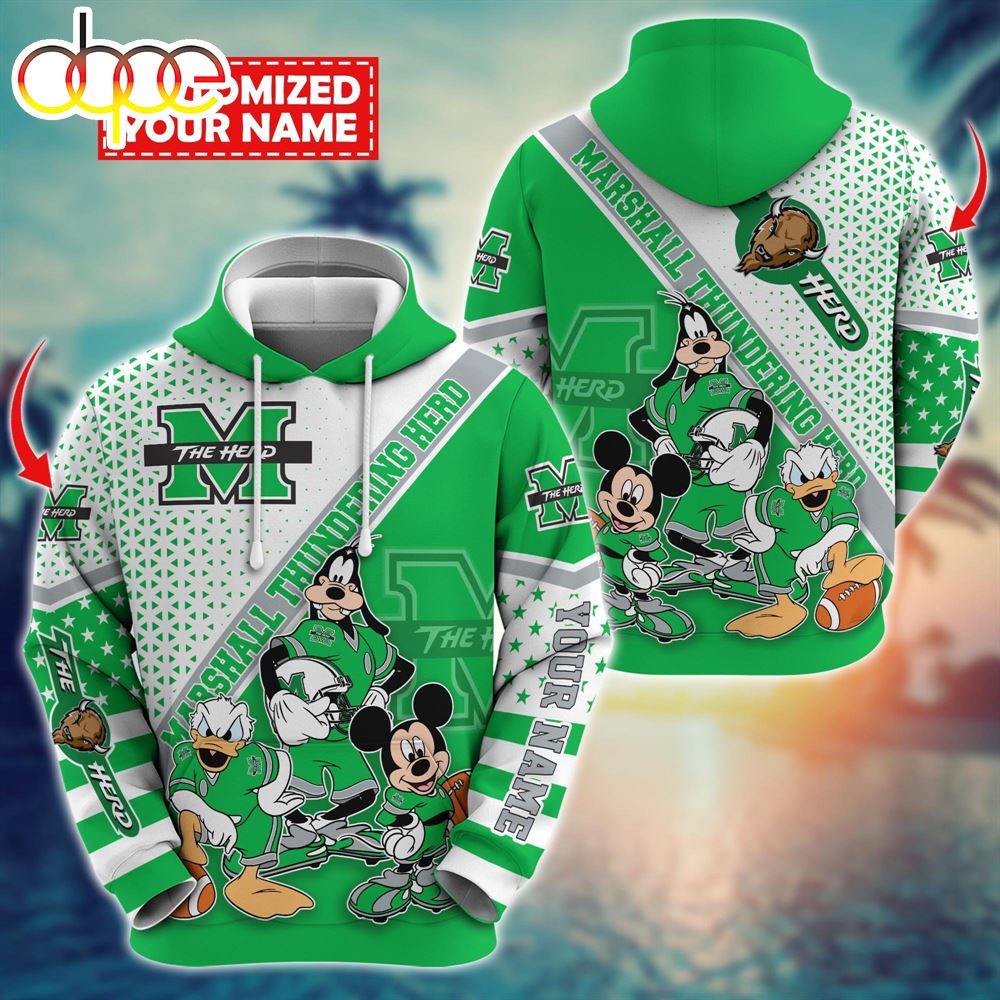 NCAA And Mickey Marshall Thundering Herd Character Cartoon Movie Custom Name Hoodie New Arrivals
