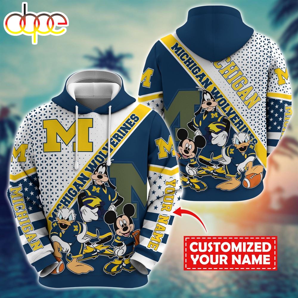 NCAA And Mickey Michigan Wolverines Character Cartoon Movie Custom Name Hoodie New Arrivals