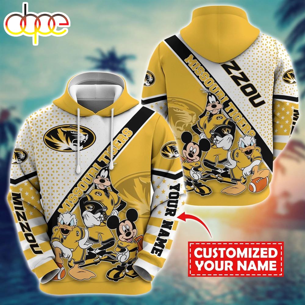 NCAA And Mickey Missouri Tigers Character Cartoon Movie Custom Name Hoodie New Arrivals