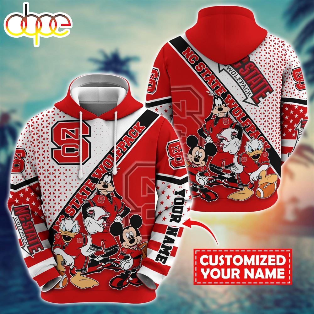 NCAA And Mickey NC State Wolfpack Character Cartoon Movie Custom Name Hoodie New Arrivals