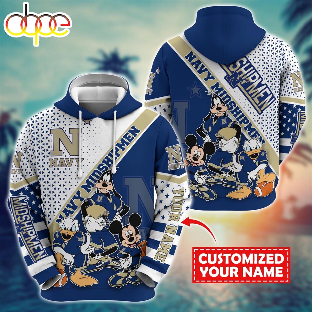 NCAA And Mickey Navy Midshipmen Character Cartoon Movie Custom Name Hoodie New Arrivals