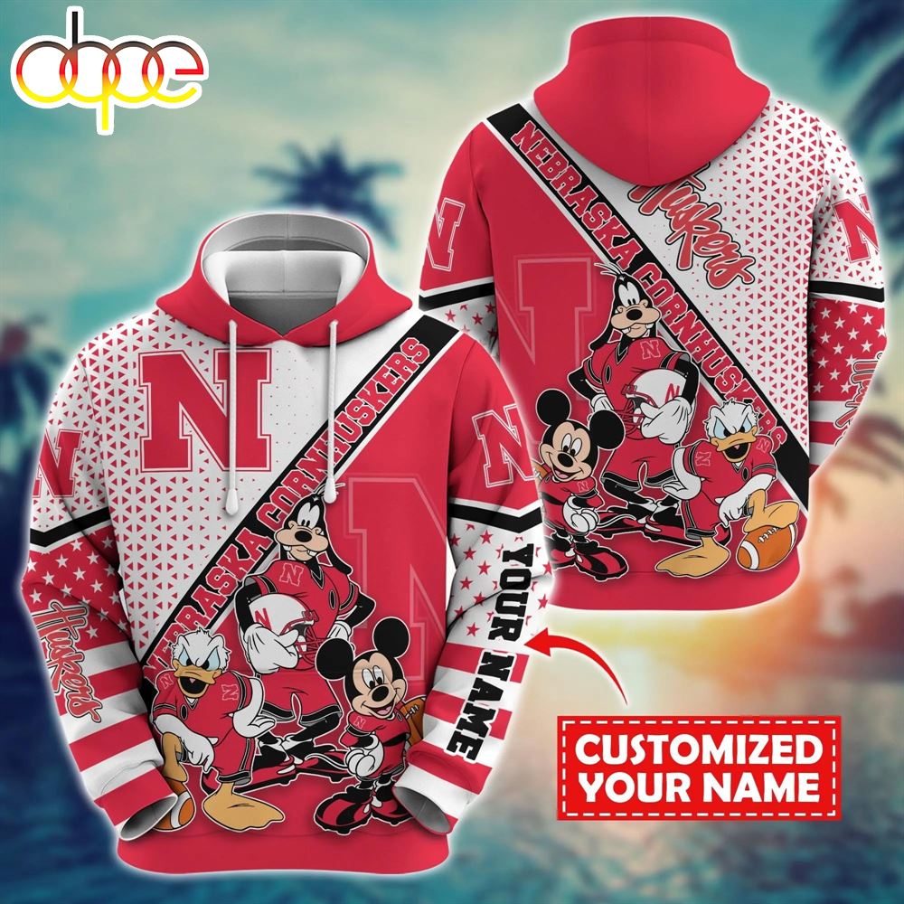 NCAA And Mickey Nebraska Cornhuskers Character Cartoon Movie Custom Name Hoodie New Arrivals