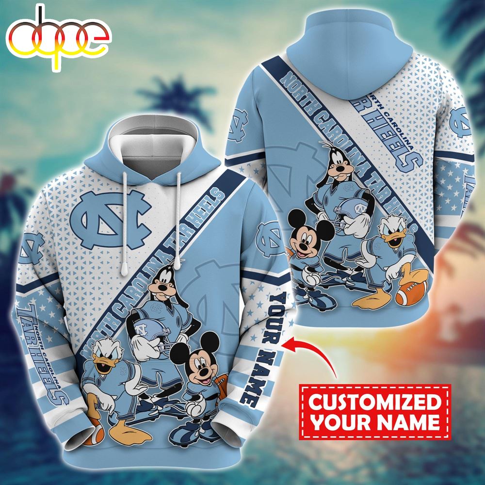 NCAA And Mickey North Carolina Tar Heels Character Cartoon Movie Custom Name Hoodie New Arrivals
