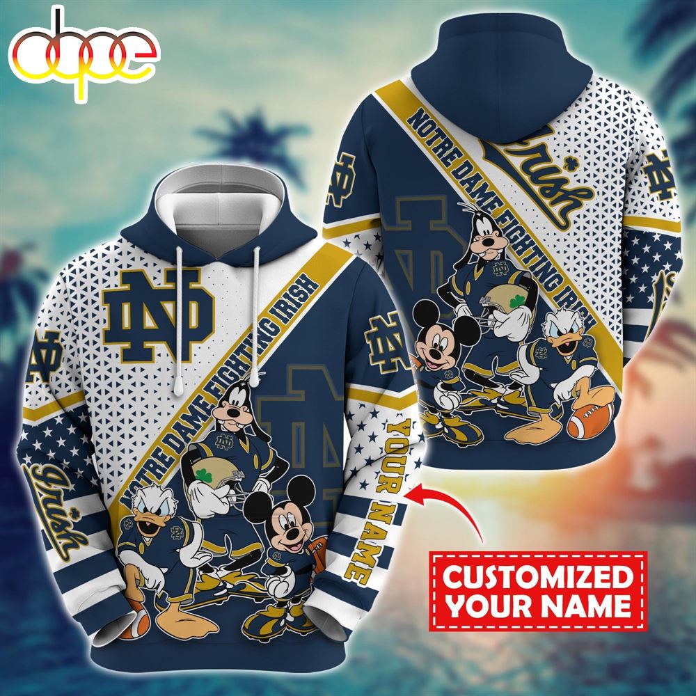 NCAA And Mickey Notre Dame Fighting Irish Character Cartoon Movie Custom Name Hoodie New Arrivals