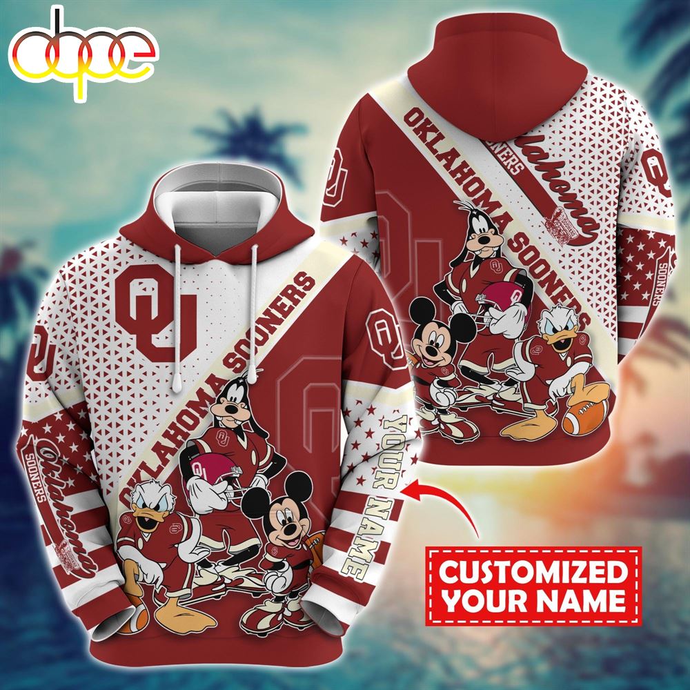NCAA And Mickey Oklahoma Sooners Character Cartoon Movie Custom Name Hoodie New Arrivals