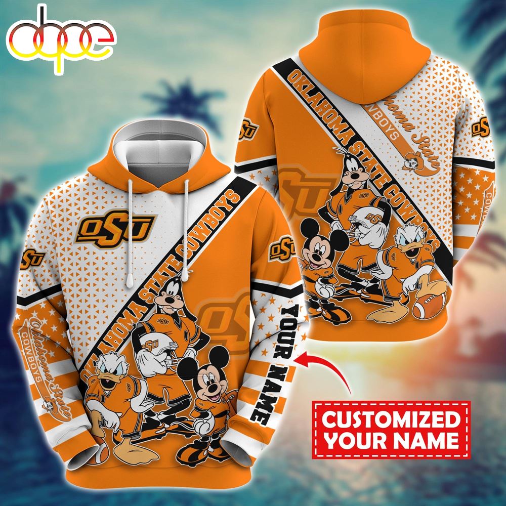 NCAA And Mickey Oklahoma State Cowboys Character Cartoon Movie Custom Name Hoodie New Arrivals