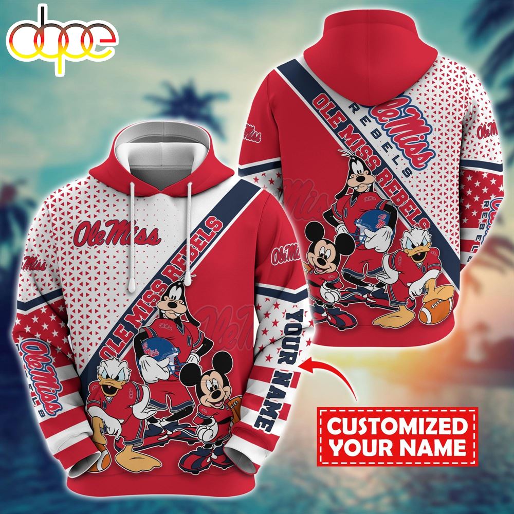 NCAA And Mickey Ole Miss Rebels Character Cartoon Movie Custom Name Hoodie New Arrivals