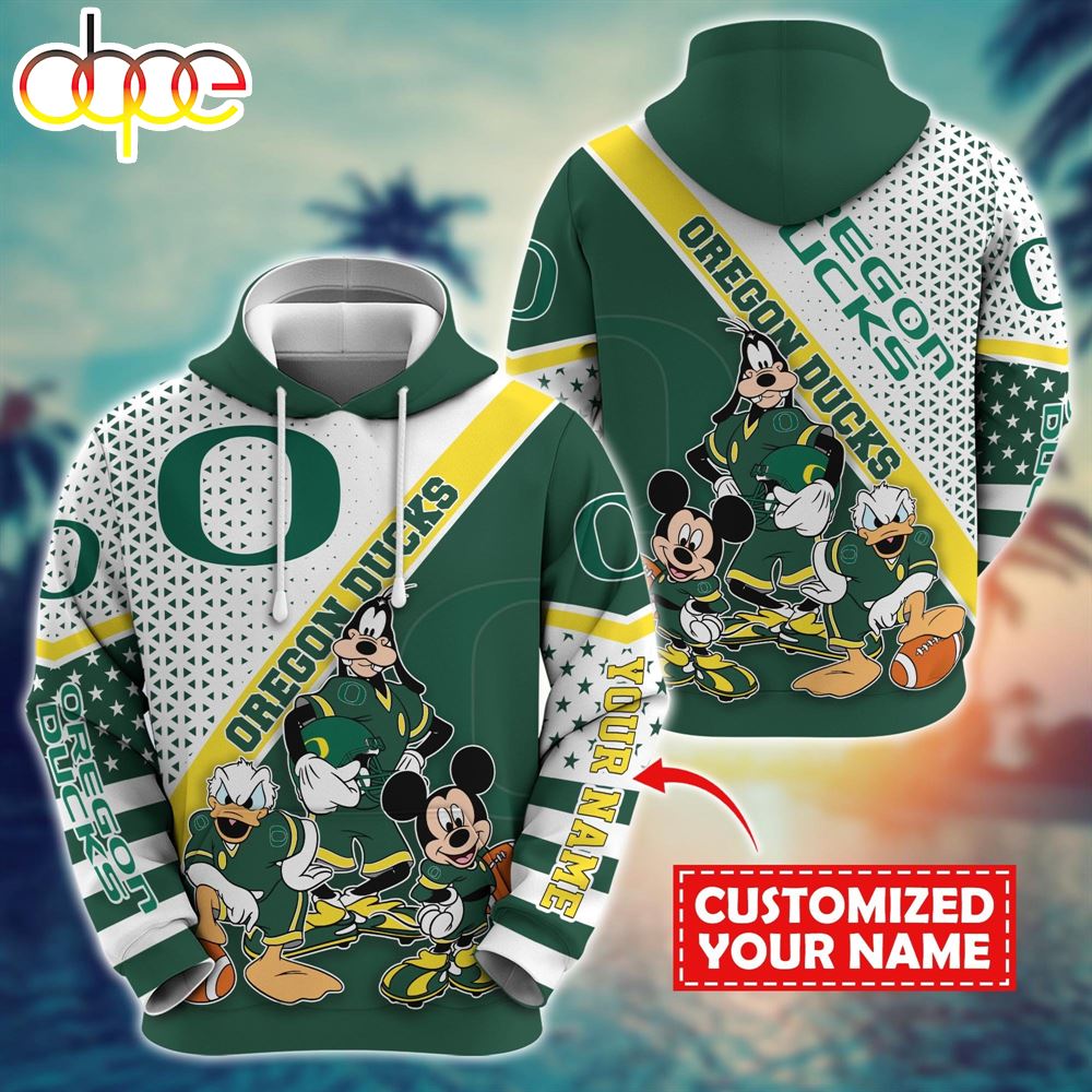 NCAA And Mickey Oregon Ducks Character Cartoon Movie Custom Name Hoodie New Arrivals