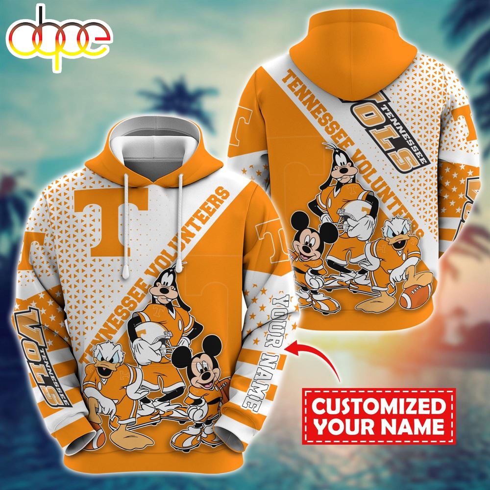 NCAA And Mickey Tennessee Volunteers Character Cartoon Movie Custom Name Hoodie New Arrivals