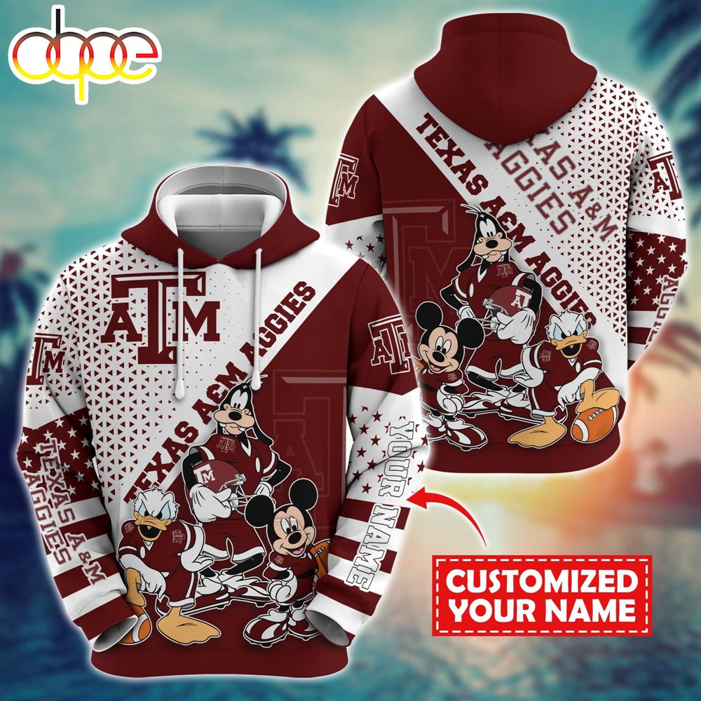 NCAA And Mickey Texas A&amp;ampM Aggies Character Cartoon Movie Custom Name Hoodie New Arrivals