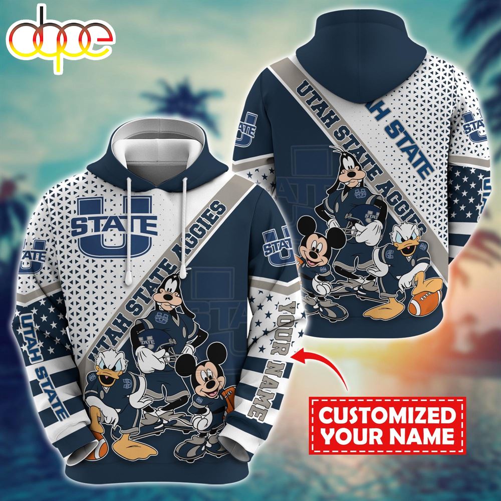 NCAA And Mickey Utah State Aggies Character Cartoon Movie Custom Name Hoodie New Arrivals