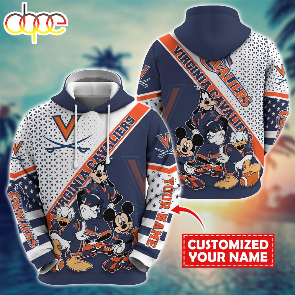 NCAA And Mickey Virginia Cavaliers Character Cartoon Movie Custom Name Hoodie New Arrivals