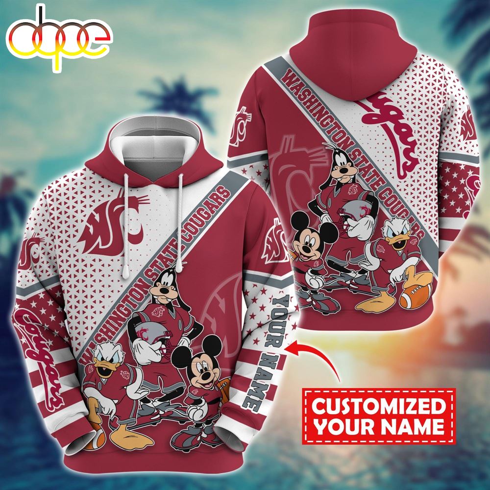 NCAA And Mickey Washington State Cougars Character Cartoon Movie Custom Name Hoodie New Arrivals
