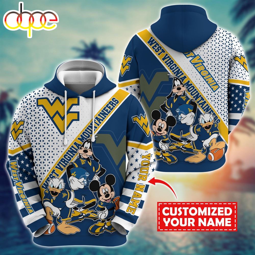 NCAA And Mickey West Virginia Mountaineers Character Cartoon Movie Custom Name Hoodie New Arrivals