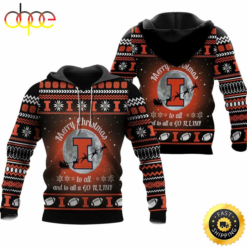 NCAA Illinois Fighting Illini Merry Christmas Football Christmas Hoodie All Over Print Shirt