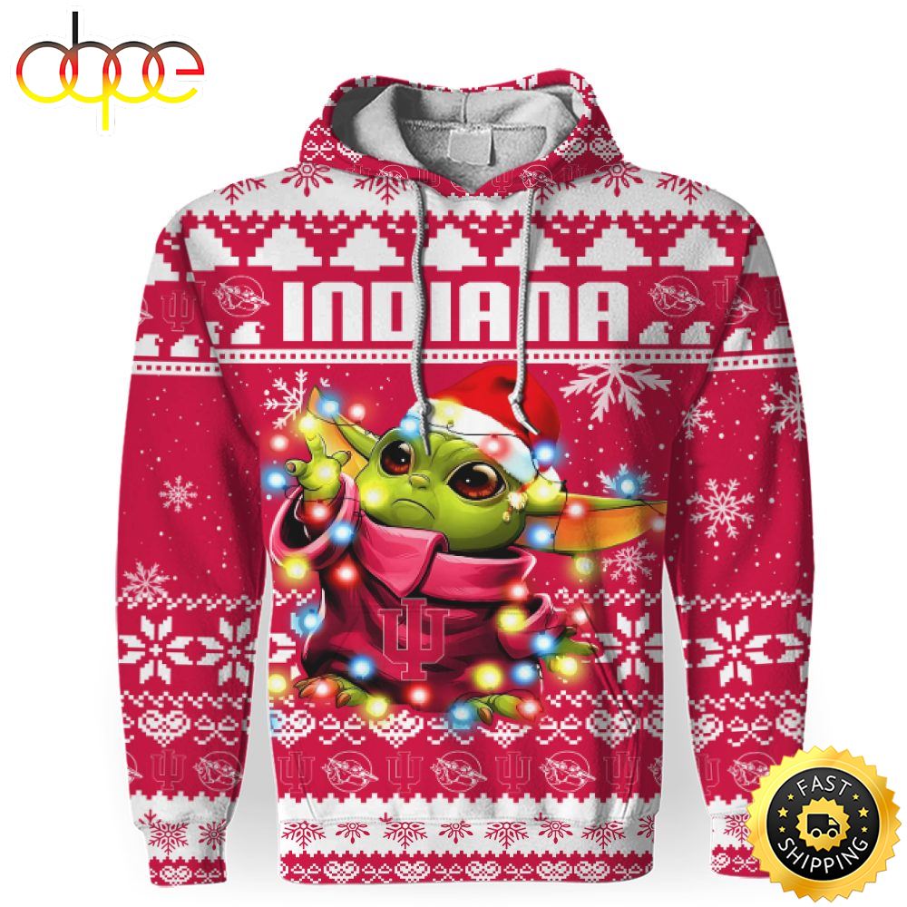 NCAA Indiana Hoosiers Baby Yoda Christmas Football Christmas Hoodie All Over Print Shirt