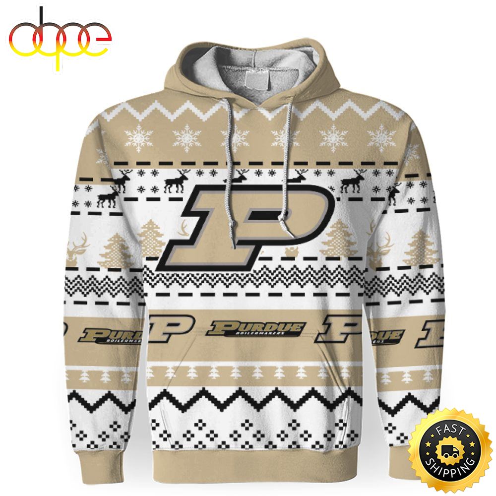 NCAA Purdue Boilermakers Gold White Christmas Football Christmas Hoodie All Over Print Shirt