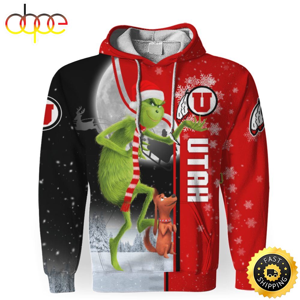 NCAA Utah Utes The Grinch Christmas Football Christmas Hoodie All Over Print Shirt