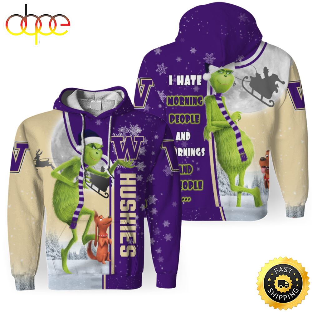 NCAA Washington Huskies The Grinch Christmas Football Christmas Hoodie All Over Print Shirt