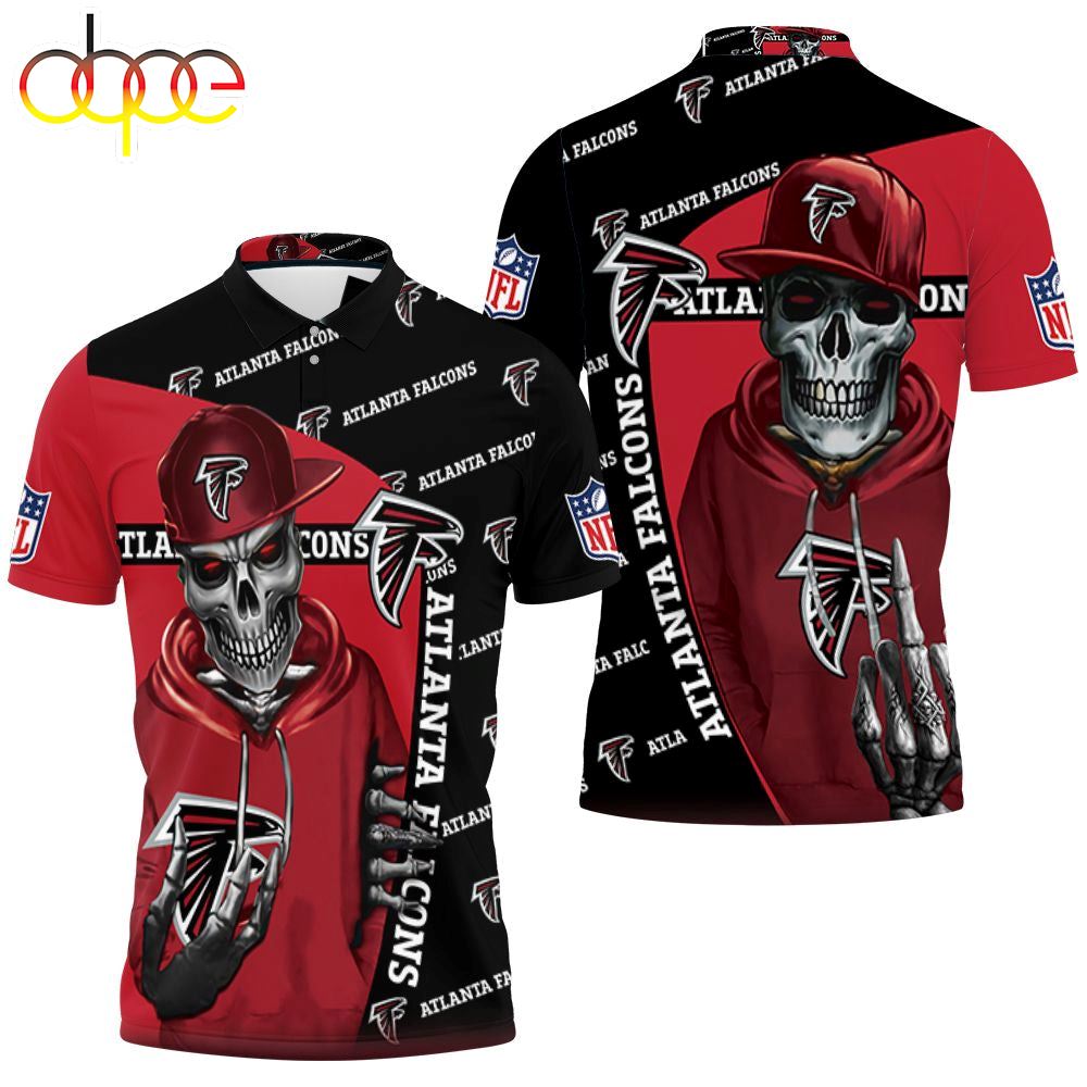NFL Atlanta Falcons Black Red Skull Polo Shirt