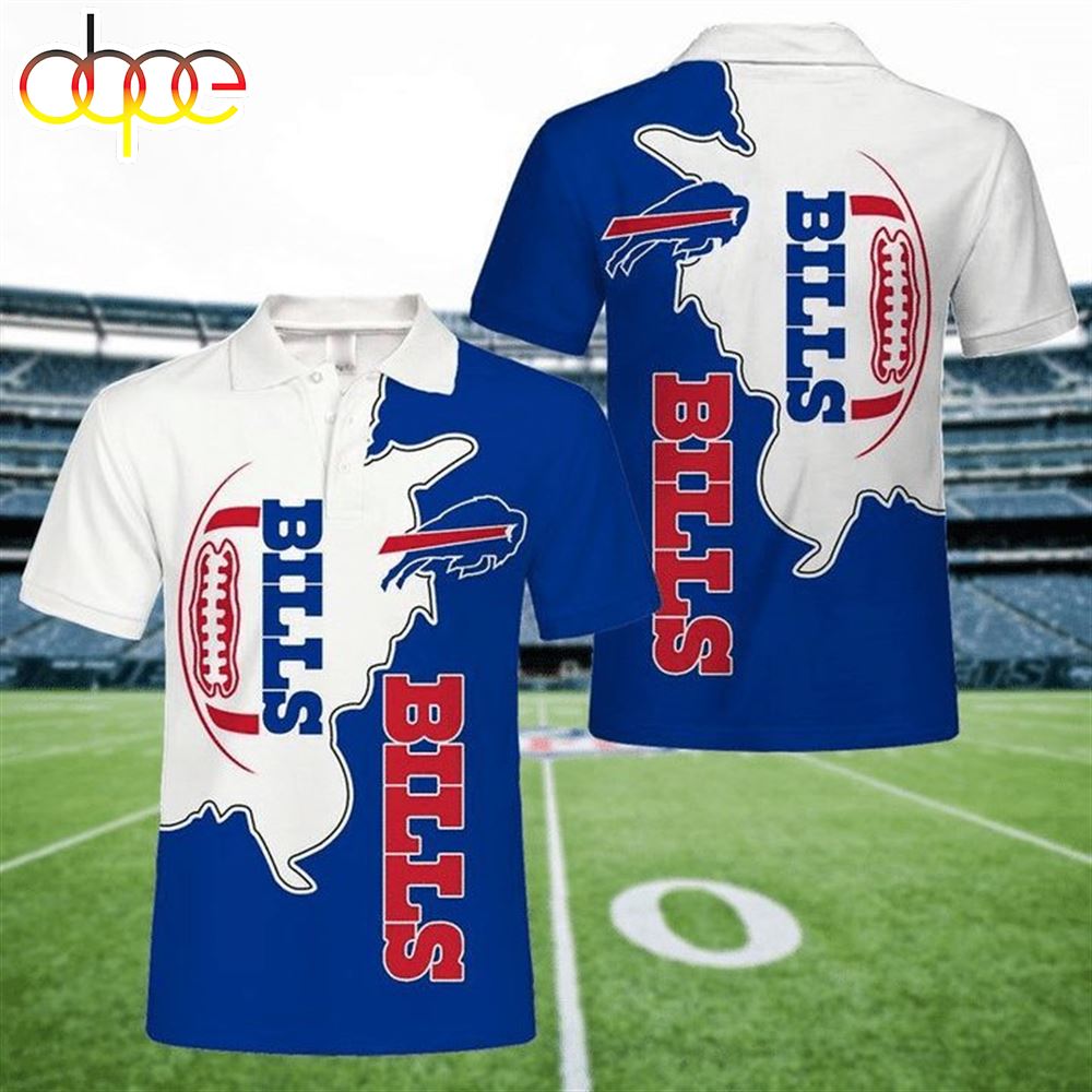 NFL Buffalo Bills White Blue Rugby Ball Polo Shirt