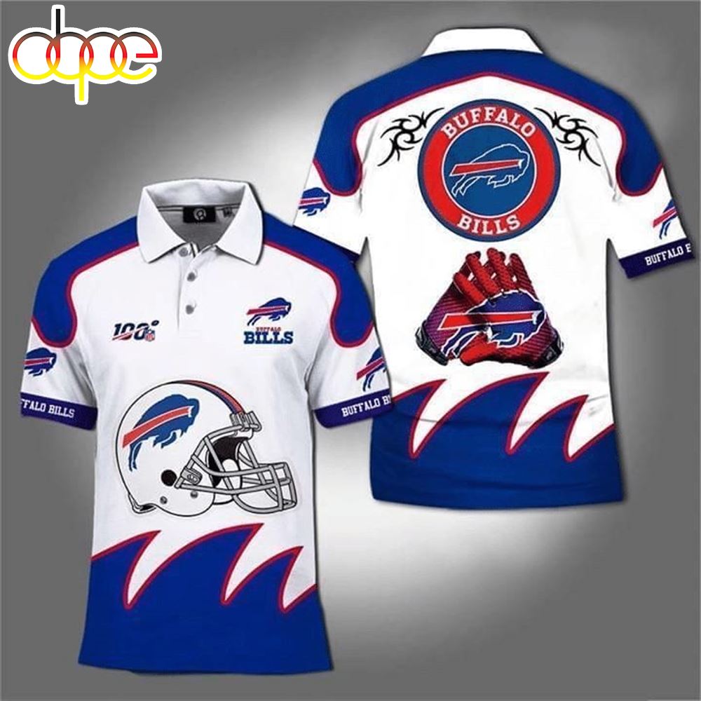 NFL Buffalo Bills White Royal Blue Helmet Polo Shirt
