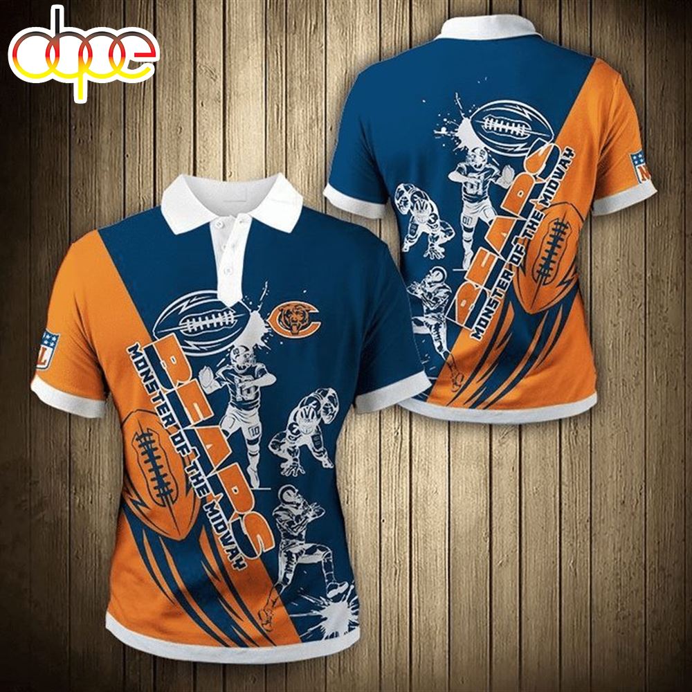 NFL Chicago Bears Dark Blue Orange Style Polo Shirt
