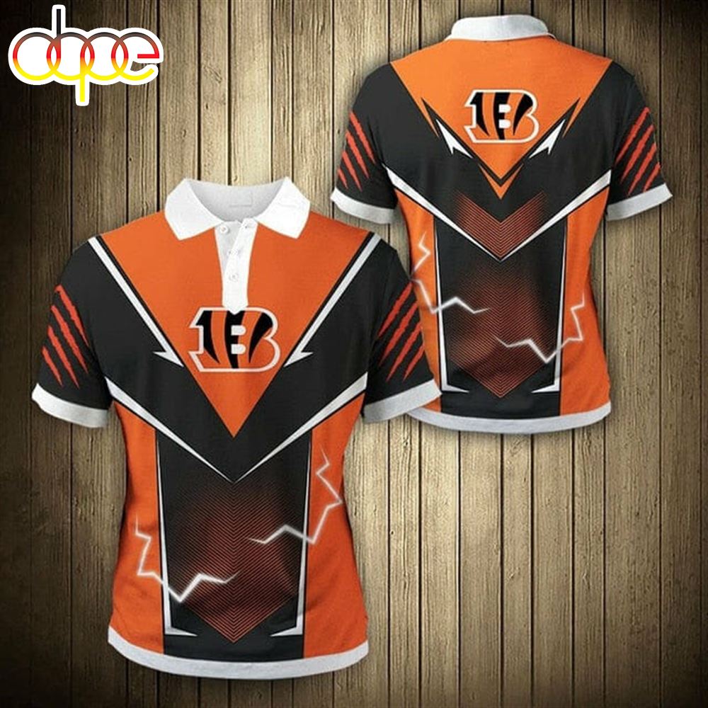 NFL Cincinnati Bengals Lightning Orange Black Polo Shirt