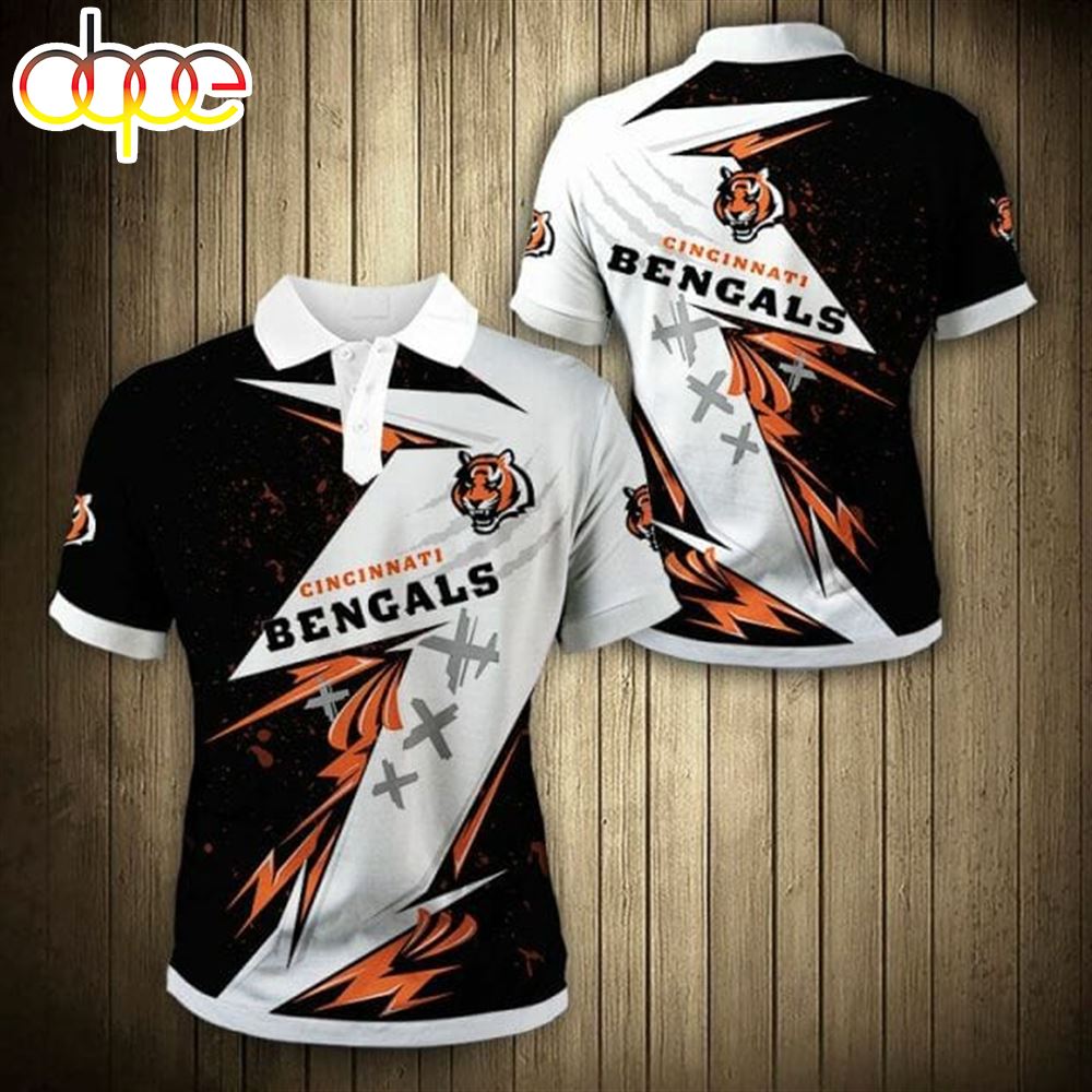 NFL Cincinnati Bengals Thunder Black White Polo Shirt