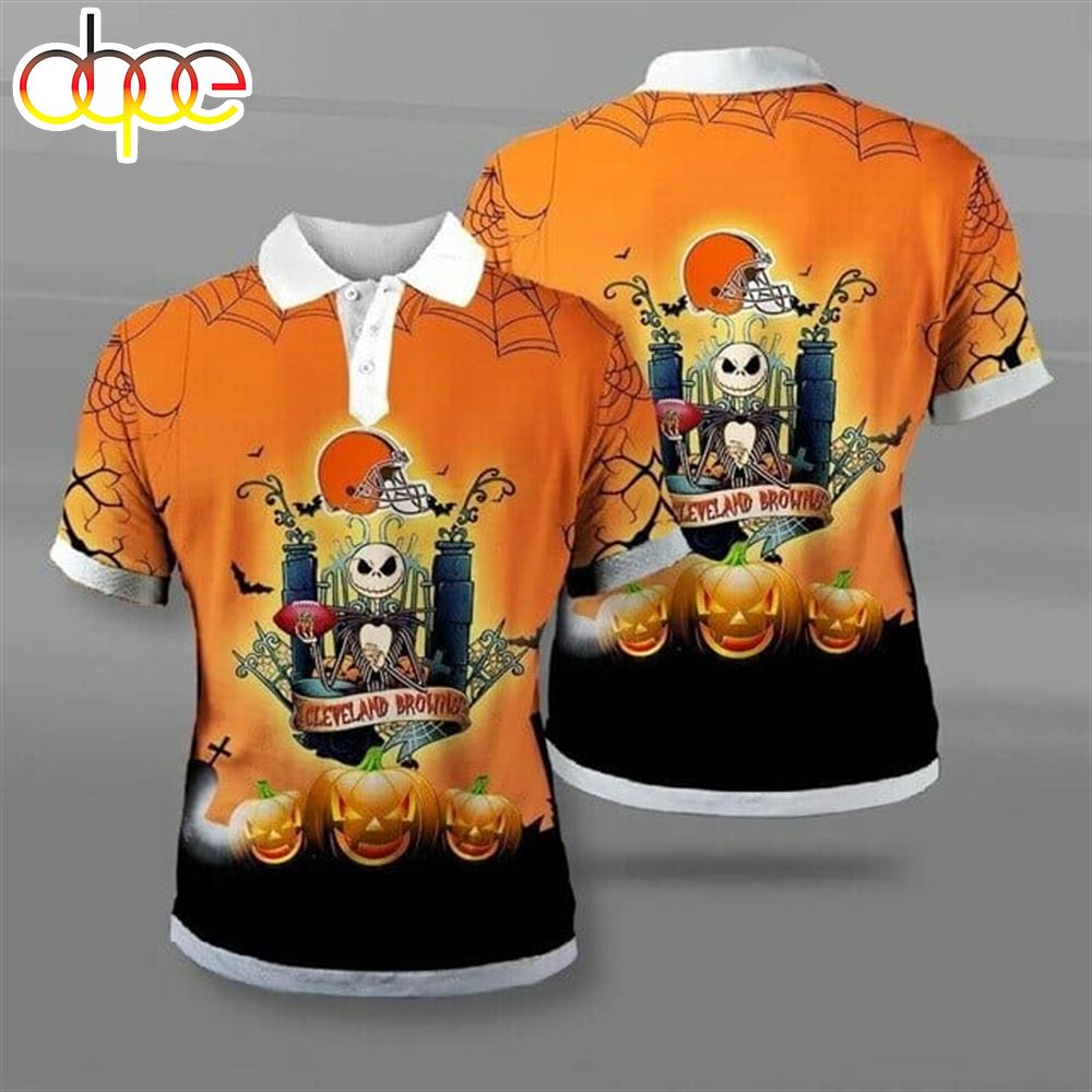 NFL Cleveland Browns Jack Skellington Halloween Polo Shirt V3