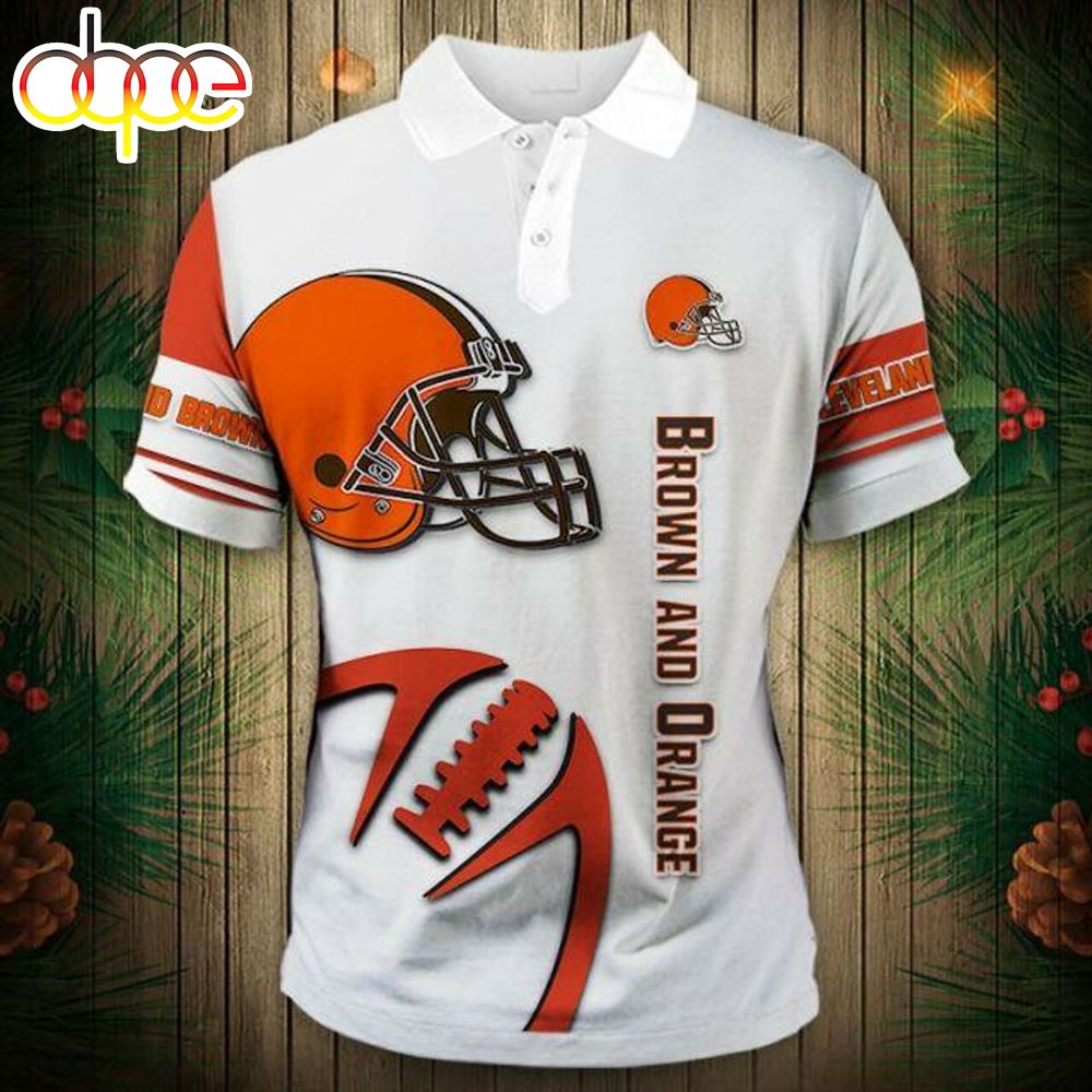 NFL Cleveland Browns White Orange Polo Shirt V4