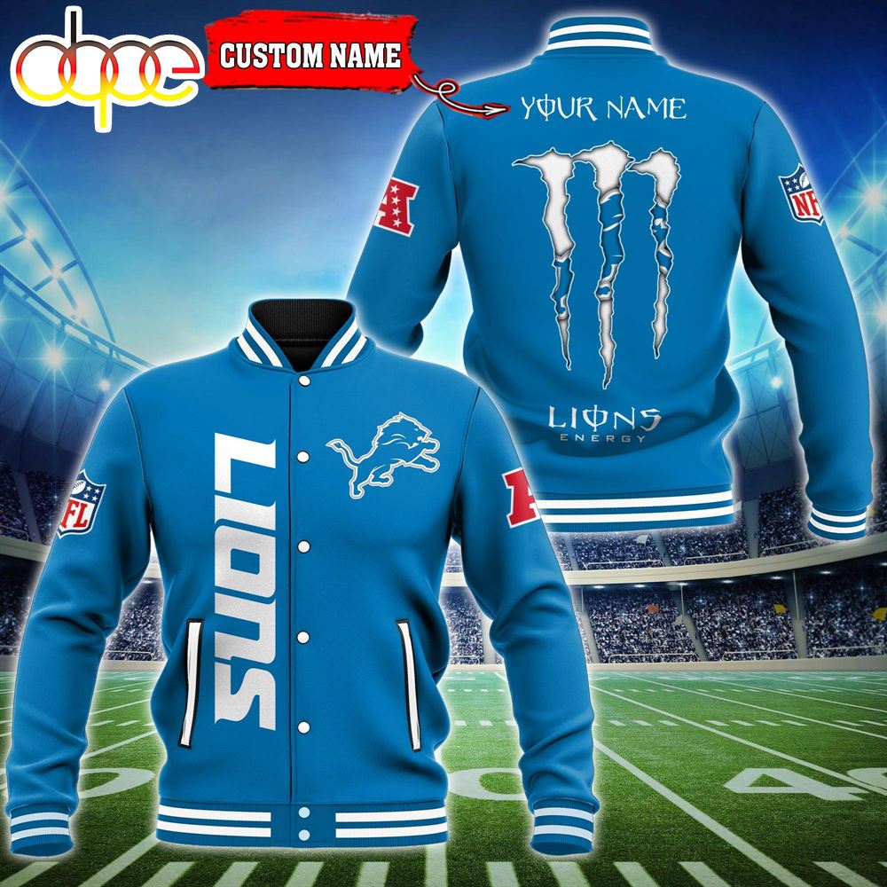 NFL Custom Name Detroit Lions Baseball Jacket