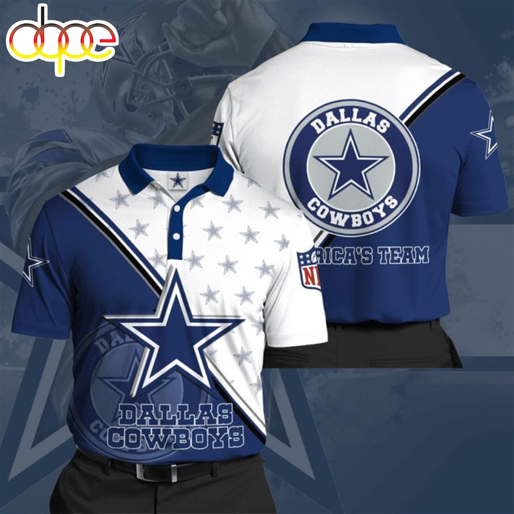 NFL Dallas Cowboys Big Logo Center Blue White Polo Shirt