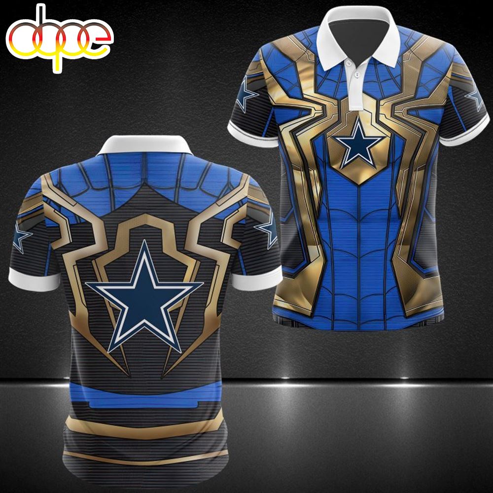 NFL Dallas Cowboys Blue Golden Spider Man Polo Shirt